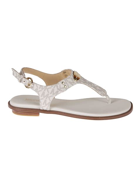 michael kors mk plate optic white leather sandal|michael michael kors mk plate thong sandals .